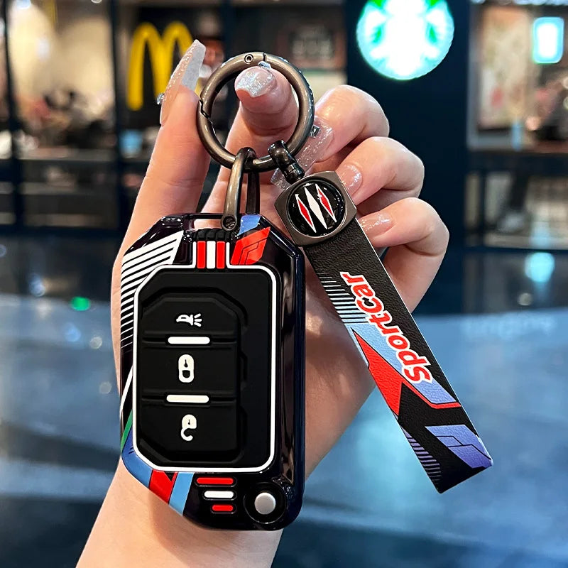 2/3/4 Buttons Racing Style Car Key Case Fob Cover for Jeep Wrangler Gladiator JL JLU Rubicon Sahara JLU JT 2018-2022 Accessories
