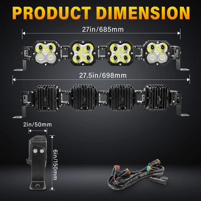 20-52 Inch 30W Cube LED Pod Light Spot Flood Combo Beam Work Lights,5500K Car Off-Road Driving Lamp for ATV,UTV,Truck,Motorcycle