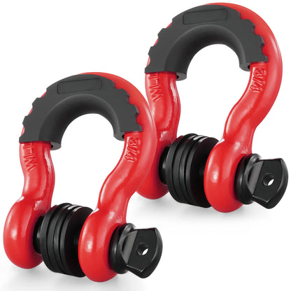 SucceBuy 2Pcs 3/4" D-Ring Shackle 62832lb Break Strength Bow Shackles with Isolator & Washers for Jeep Off-Road Vehicle Recovery