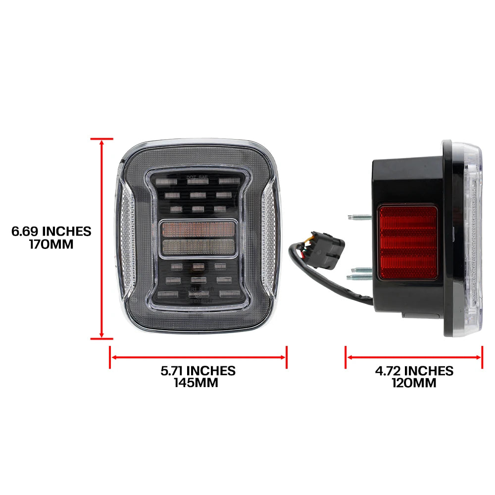 TJ YJ Taillights Replacement For Jeep Wrangler 1987-2006 LED Square Dynamic Amber Turn Signal/Tail Running/Brake/Backup Lights