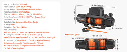 SucceBuy 10000/12000/13500 lbs Electric Winch 12V DC Truck Car Winch with 90 ft Synthetic Rope for Towing Off-Road SUV Jeep