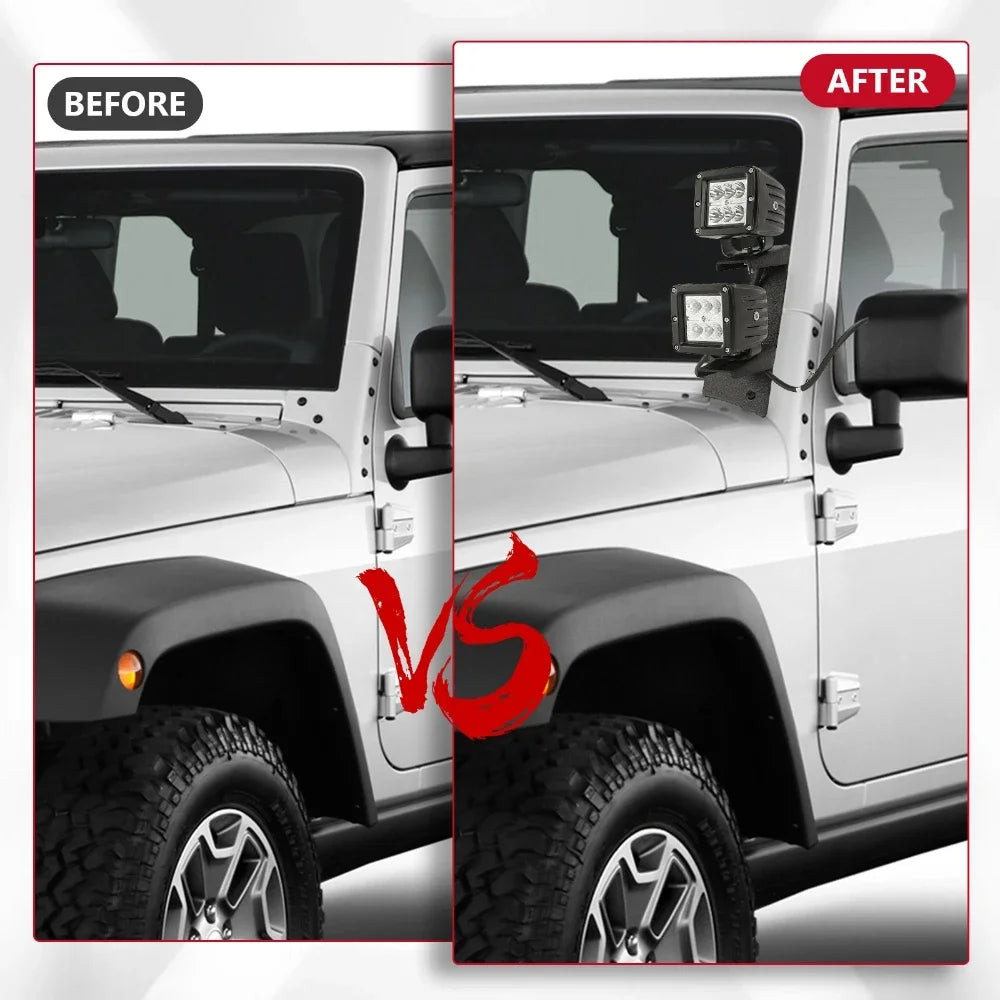 2Pcs A-pillar LED/HID Work Light Brackets Driving Lamp Auxiliary Spotlight Holder 10mm Bolts For Jeep Wrangler JK 2007-2017