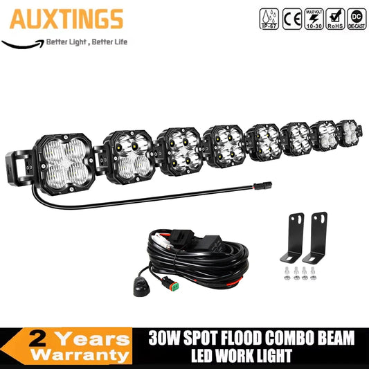 52 Inch 8Pcs 30W Cube LED Pod Light Spot Flood Combo Beam Work Lights,5500K Off-Road Driving Lamp for ATV,UTV,Truck,Motorcycle