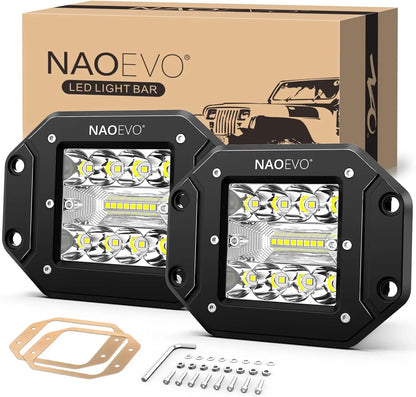 NAOEVO 5 Inch Flush Mount LED Pods Lights 40W 4000LM Spot Flood Combo LED Light Bar Offroad Driving Fog Lights LED Work Lights