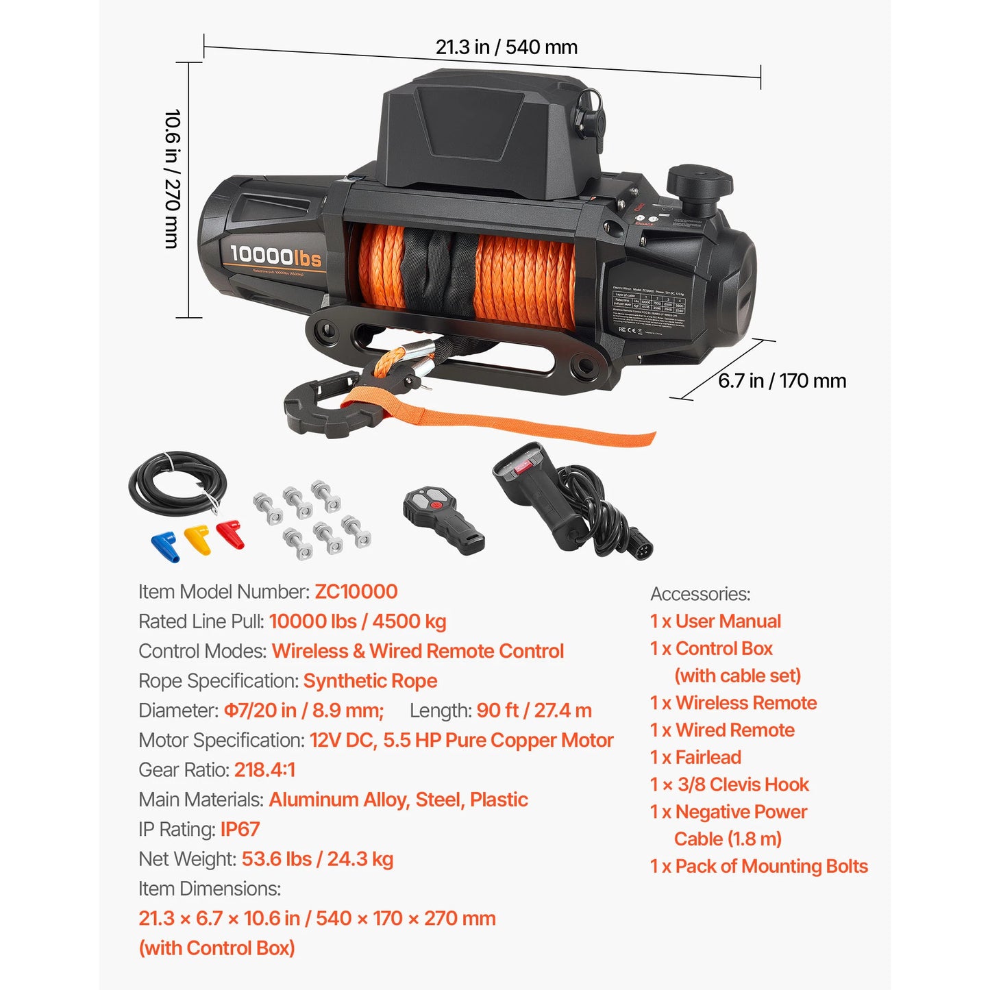 SucceBuy 10000/12000/13500 lbs Electric Winch 12V DC Truck Car Winch with 90 ft Synthetic Rope for Towing Off-Road SUV Jeep