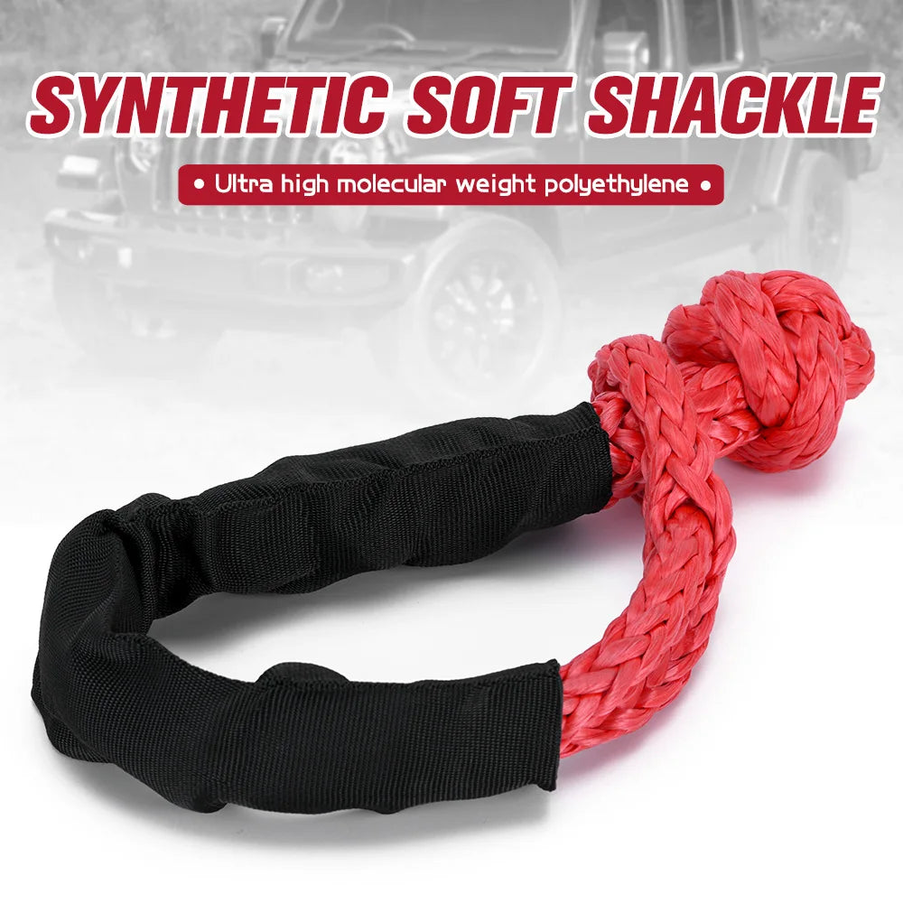 55000lbs Winch Rope Synthetic Soft Shackle or Recovery Ring Set Rugged Shackles W/ Protective Sleeve for Truck Vehicle Recovery