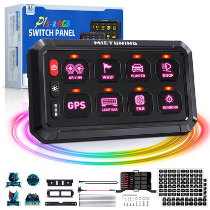 MICTUNING P1S-R 6/8 Gang Switch Panel RGB Colors Adjustable Brightness Switch Momentary Circuit Control Relay System Box For SUV