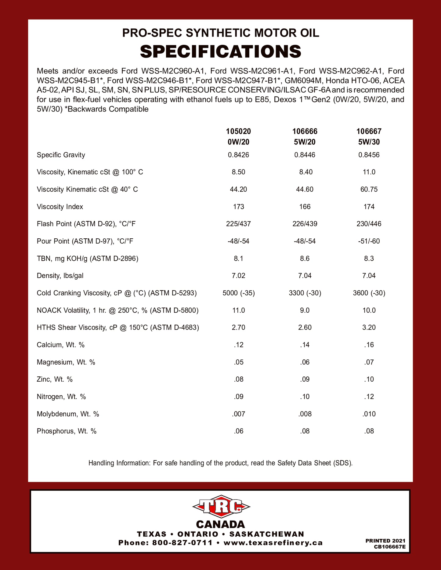 PRO SPEC SYNTHETIC GAS ENGINE OIL SAE 5W/30