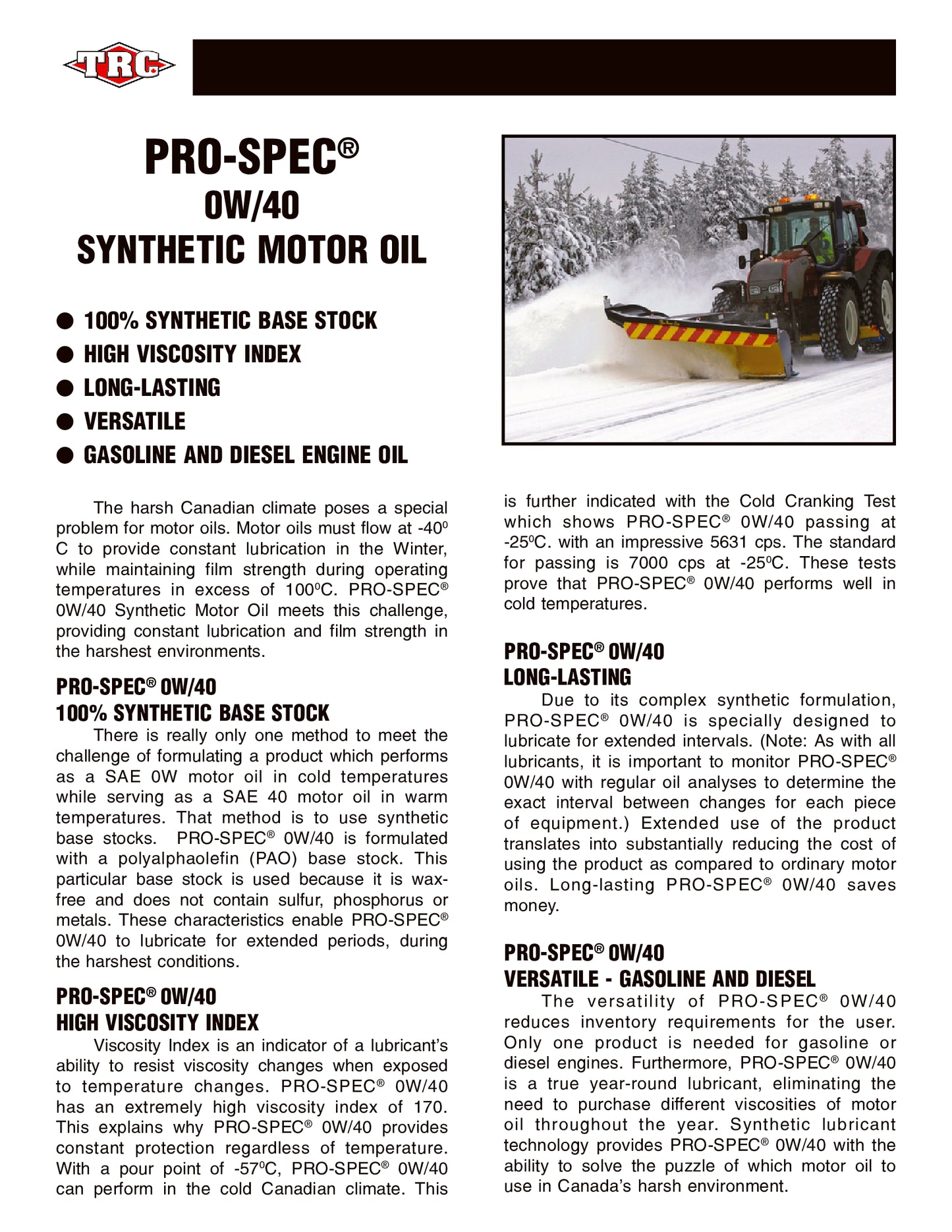 PRO-SPEC® 0W/40 SYNTHETIC MOTOR OIL