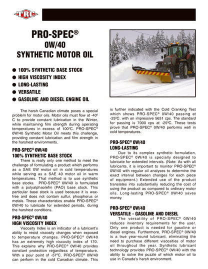 PRO-SPEC® 0W/40 SYNTHETIC MOTOR OIL