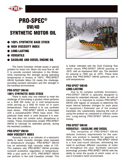 PRO-SPEC® 0W/40 SYNTHETIC MOTOR OIL