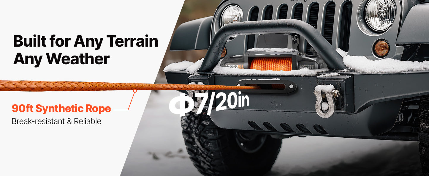 SucceBuy 10000/12000/13500 lbs Electric Winch 12V DC Truck Car Winch with 90 ft Synthetic Rope for Towing Off-Road SUV Jeep