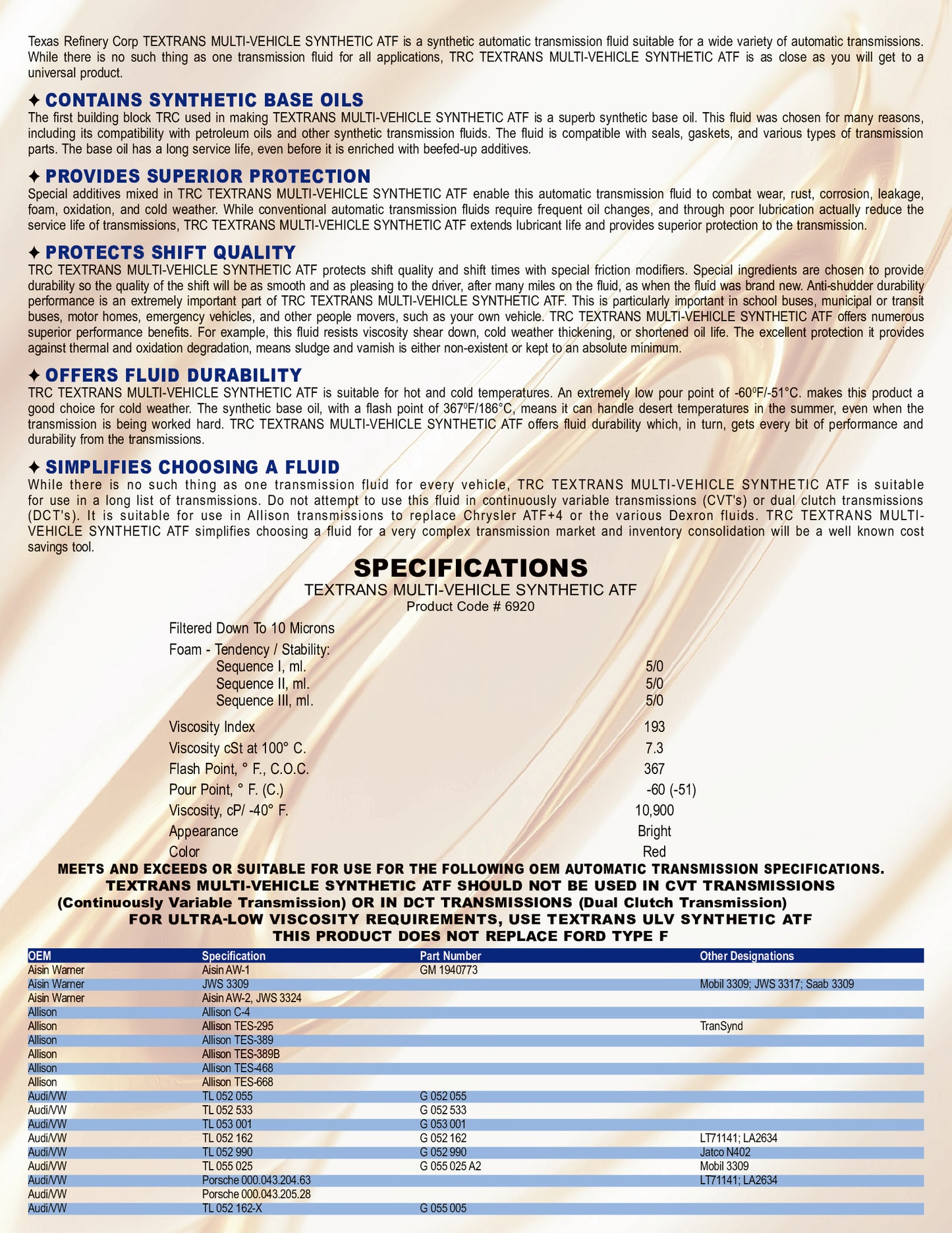 TEXTRANS MULTI-VEHICLE SYNTHETIC ATF