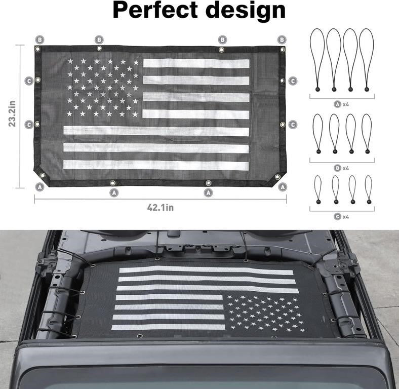Jeep JL Sunshade Mesh Top - JeCar Mesh Top Sun Shade JL Front Sunshade UV Protection for 2018-2023 Jeep Wrangler JL