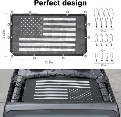 Jeep JL Sunshade Mesh Top - JeCar Mesh Top Sun Shade JL Front Sunshade UV Protection for 2018-2023 Jeep Wrangler JL