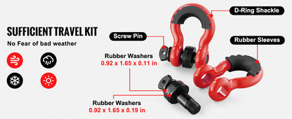 SucceBuy 2Pcs 3/4" D-Ring Shackle 62832lb Break Strength Bow Shackles with Isolator & Washers for Jeep Off-Road Vehicle Recovery